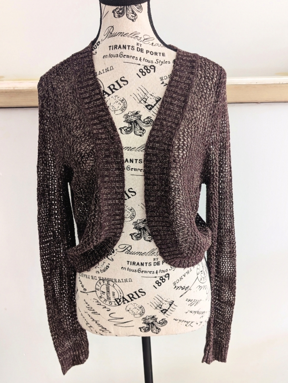 BEUTLER | Brown/Gold Metallic Long Sleeve Knitted Shawl Size XL